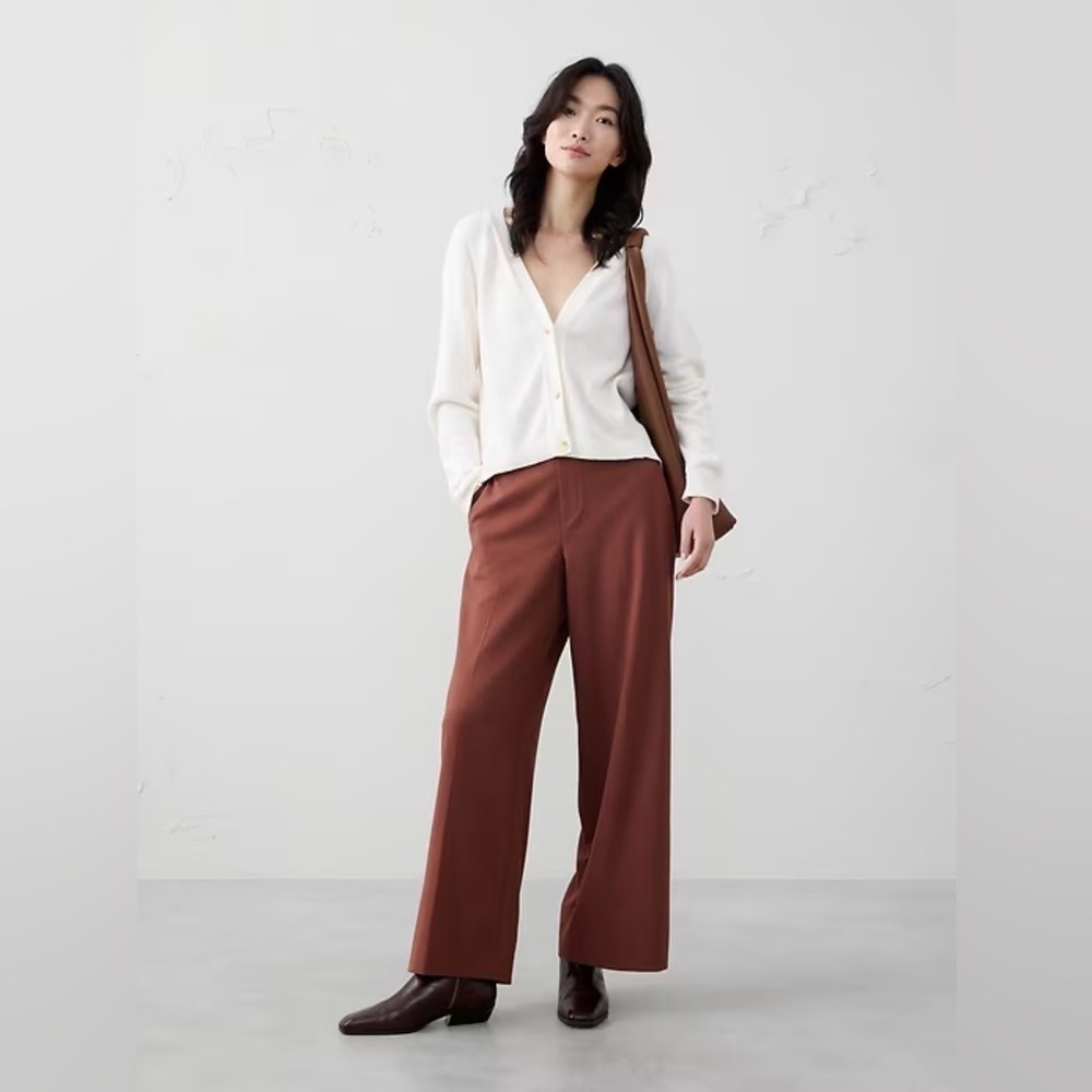 NWT! Banana Republic Auburn Brown Hayden Wide-Leg Pant - Size 12 📷3️⃣